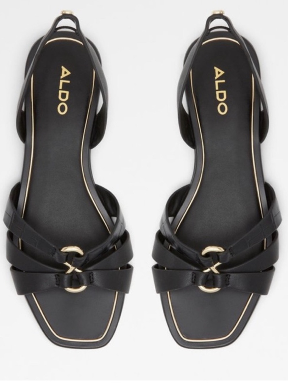 Aldo Marassi Black Gold Flat Sandals Women’s Size 6.5 Like New